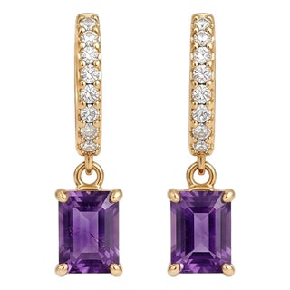 Natural Amethyst Huggie Earrings | Purple Gemstone Dangles | February Birthstone Earrings - A Pair For Sale