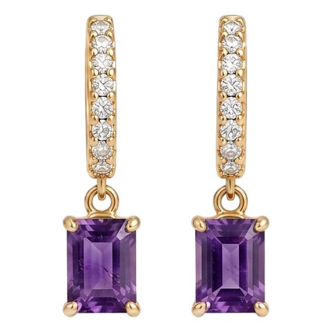 Natural Amethyst Huggie Earrings | Purple Gemstone Dangles | February Birthstone Earrings - A Pair For Sale