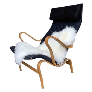 Pernilla Lounge Armchair in Beech and Black Canvas by Bruno Mathsson for Dux, 1970 For Sale