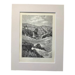 Antique 1874 Wood Engraving "The Spouting Cave", RI in Frame-Ready 11x14 Mat For Sale