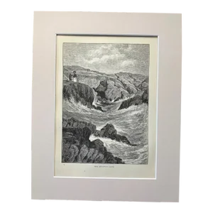 Antique 1874 Wood Engraving "The Spouting Cave", RI in Frame-Ready 11x14 Mat