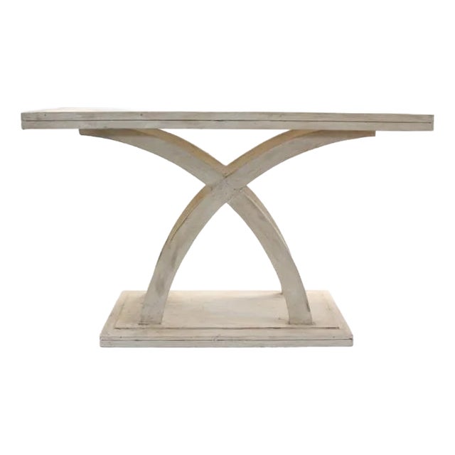 Console Table With Elegant Crossing Leg Pattern For Sale