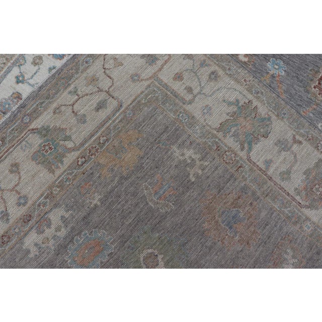 Hand Knotted Floral Oushak With a Gray Background and Multi-Colors For Sale - Image 12 of 13
