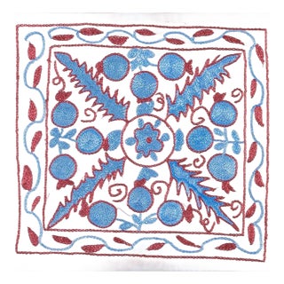 Silk Cushion Cover, Hand Embroidery Toss Pillow, Suzani Lace Pillow. 17"x17" For Sale