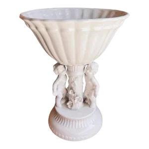 Large Vintage Neoclassical Footed Bowl With Angels / Cherubs