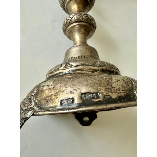 Rare 19th C. Antique Silver Judaica Shabbat Candlesticks Polish Szekman For Sale - Image 11 of 18
