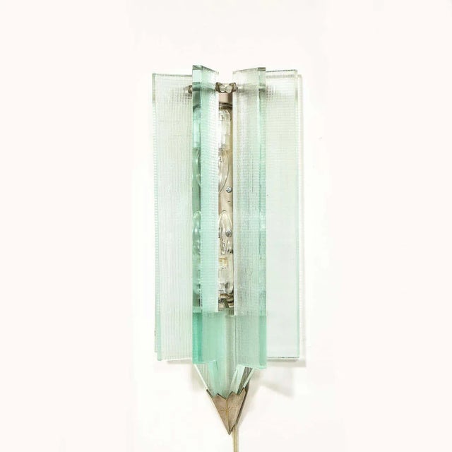 Silver Mid-Century Modern Fontana Arte Style Glass & Nickel Sconce For Sale - Image 8 of 10