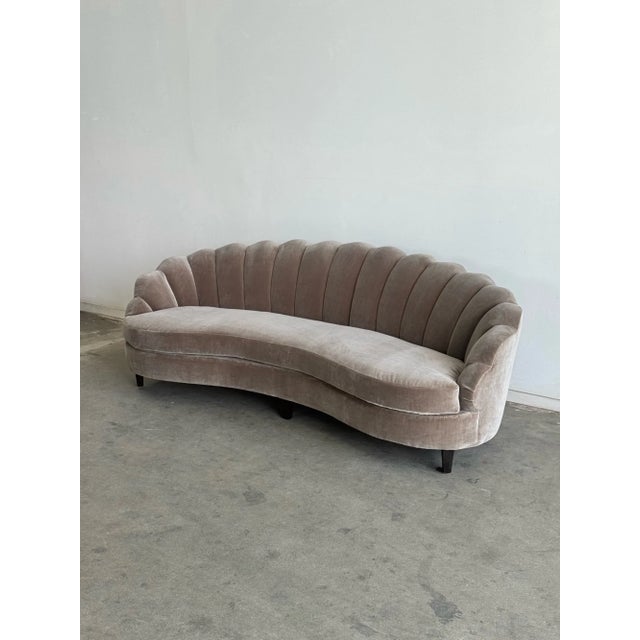 Vintage Fluted Back Sofa in Stone Velvet For Sale - Image 10 of 10