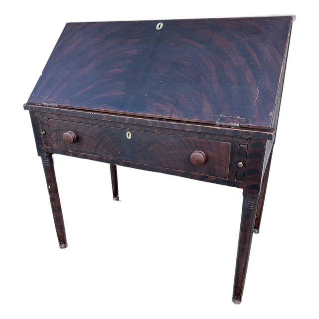 Antique Lancaster County Pennsylvania Sheraton Paint-Decorated Slant-Front Shopkeeper's Desk For Sale