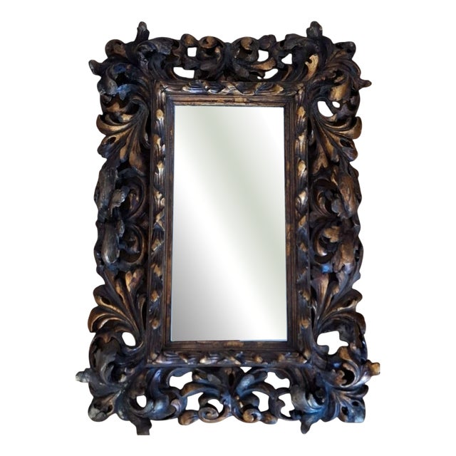 Antique Hand-Carved Wooden Mirror, 1800s For Sale