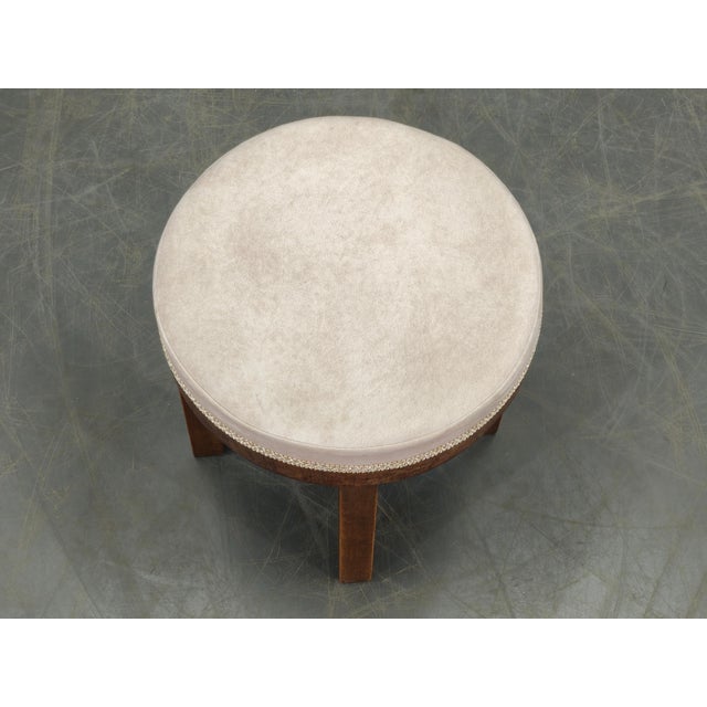 Art Deco Upholstered Walnut Veneer Stool, Former Czechoslovakia, 1930s For Sale - Image 4 of 10