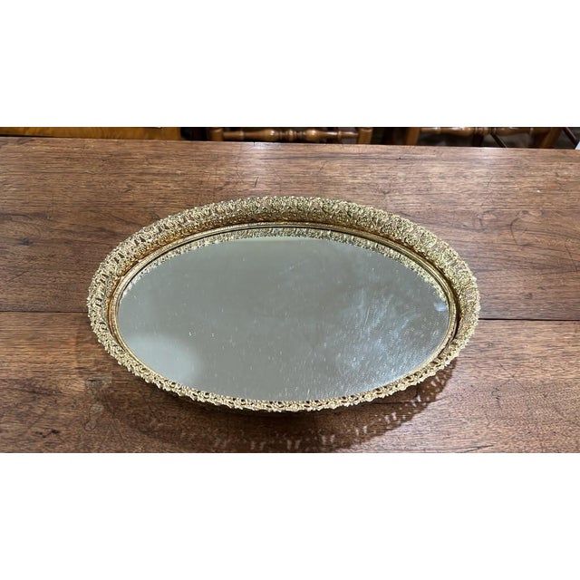 Vintage Oval Gold-Tone Vanity Plateau Mirror For Sale - Image 4 of 4