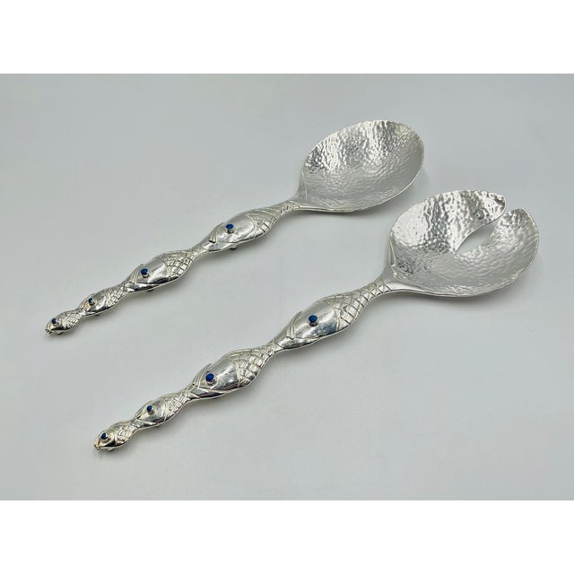 1980s 1980s Emilia Castillo Silver-Plated Fish-Handle Serving Set, Taxco Mexico For Sale - Image 5 of 18