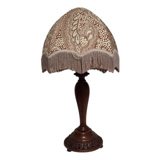 Art Deco German Table Lamp with Oak Base and Fabric Shade,1930s For Sale