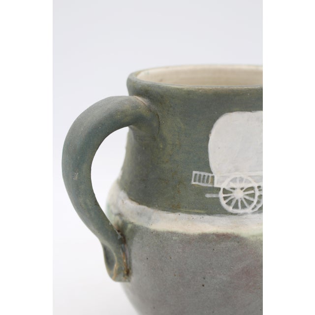 Ceramic 1948 North Carolina Cameo Decorated Pottery Pitcher by Walter Stephen For Sale - Image 7 of 11