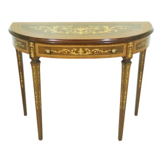 Italian Highly Inlaid 1 Drawer Console Table For Sale