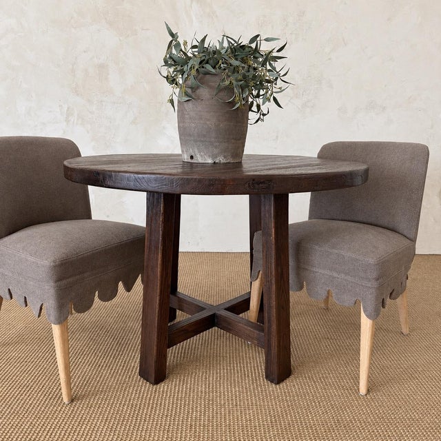 Hana Dining Table in Reclaimed Elm Wood 42″ D x 30″H Clearance under top 28″ Leg to edge: 7.25″ – 9.5″ Leg 3.5″w x 2″d...