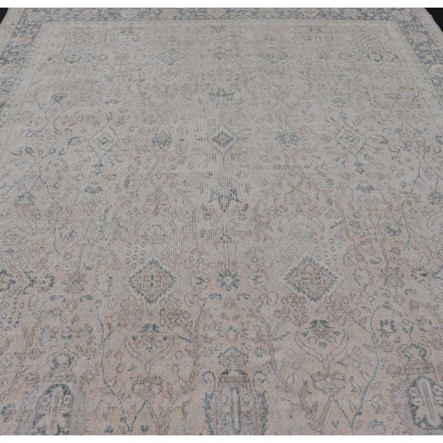 Textile Vintage Turkish Oushak Rug, Distressed Floral Design, Cream & Blue 9'5 X 11'10 For Sale - Image 7 of 16