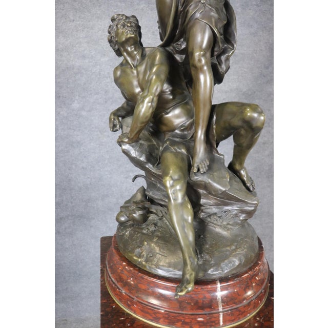 Rouge Marble Pedestal With Bronze E. Piccault Statue For Sale - Image 14 of 18