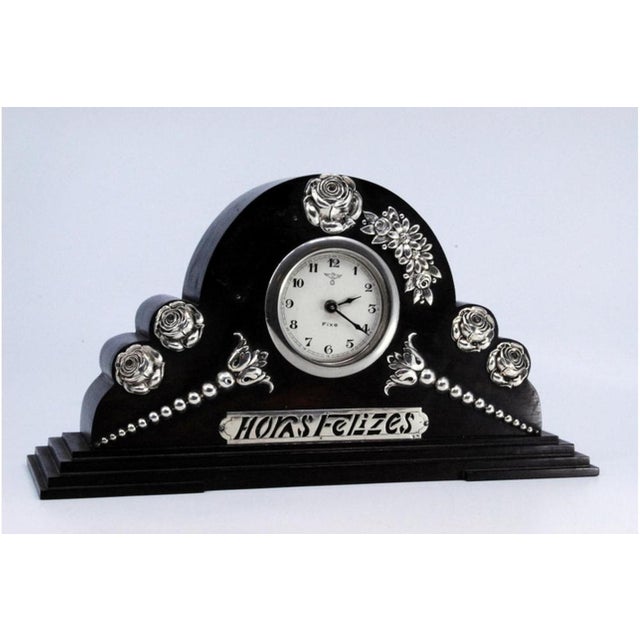 Table Regulator Clock with Silver Applications, in Very Good conditions. Designed 1890 to 1919 This piece has an...