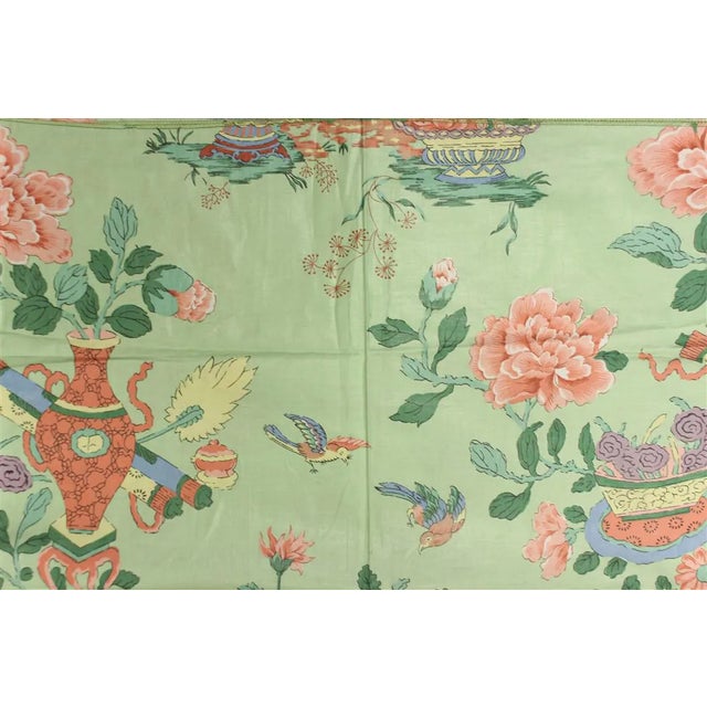 "Chinoiserie Celadon Green Glazed Chintz Fabric" For Sale