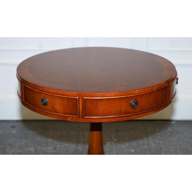 Vintage Yew Wood Circular Drum End Side Lamp Table For Sale - Image 5 of 11