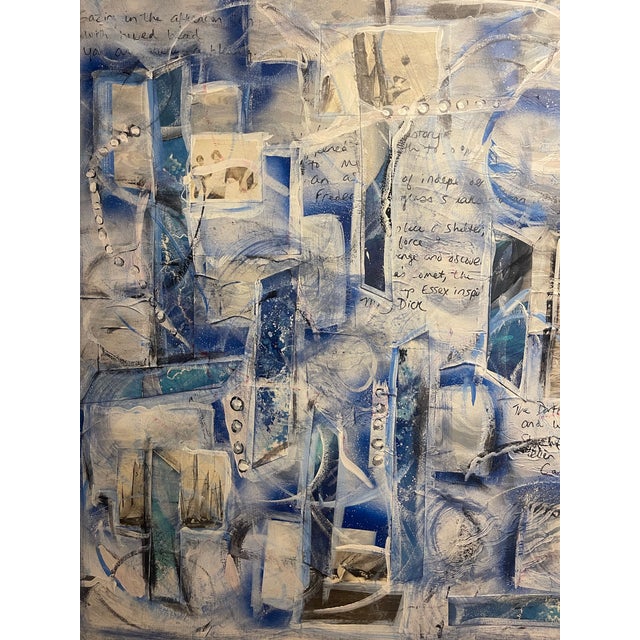 Paint Cheryl Fudge “Nantucket I” – Large Blue & White Coastal Abstract Mixed Media Painting (2025) For Sale - Image 7 of 11