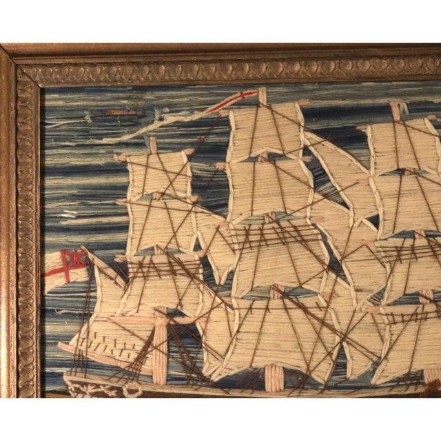 Nautical 19th Century Sailor’s Woolwork of HMS Atalanta, Royal Navy Frigate Under Sail For Sale - Image 3 of 8
