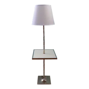 1960s Faux Bamboo Chrome Floor Lamp With Table in the Style of Laurel Lighting