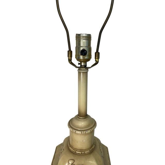 Mid 20th Century Chinoiserie Plaster Table Lamp Raised Bird Floral Relief Cream For Sale - Image 11 of 17