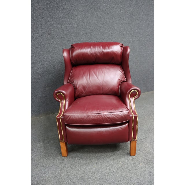 Hancock & Moore Hancock & Moore Burgundy Leather Wingback Recliner Lounge Chair For Sale - Image 4 of 14