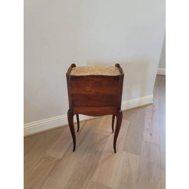 19th Century French Louis XV Style Marquetry Inlaid Marble Top Nightstand For Sale - Image 10 of 13
