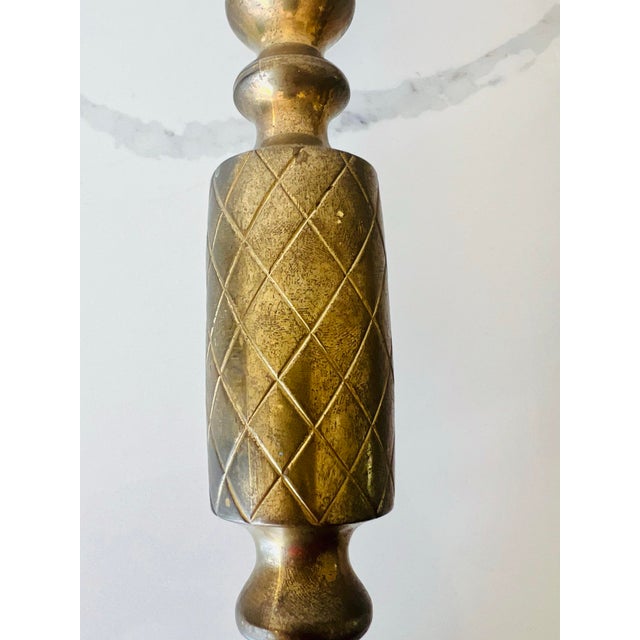 Mid 20th Century Vintage Brass Candlesticks a Pair For Sale - Image 5 of 9