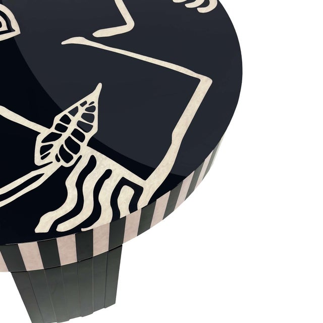 Mid-Century Modern Malaga Center Table in Wood Black and White Print by Hommés Studio For Sale - Image 3 of 4