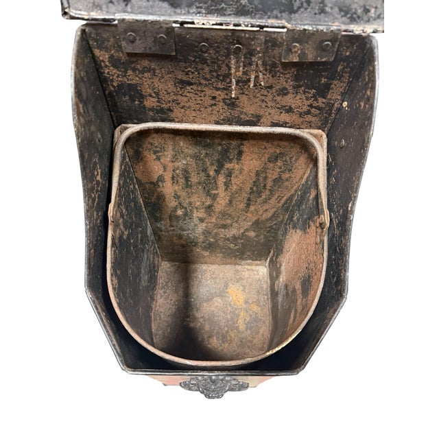 Late 19th Century Antique, Victorian, Heavy Metal Coal Scuttle With Removable Bin For Sale - Image 5 of 12