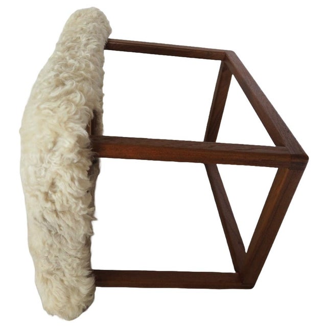 Mid-Century Swedish Modern Lambskin and Teak Stool, 1960s For Sale - Image 10 of 18