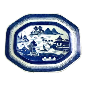 Antique Chinese Canton Porcelain Blue Export Serving Platter