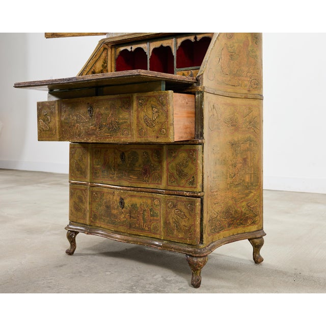 19th Century Venetian Lacquer Painted Secretary Bookcase Desk For Sale - Image 12 of 18