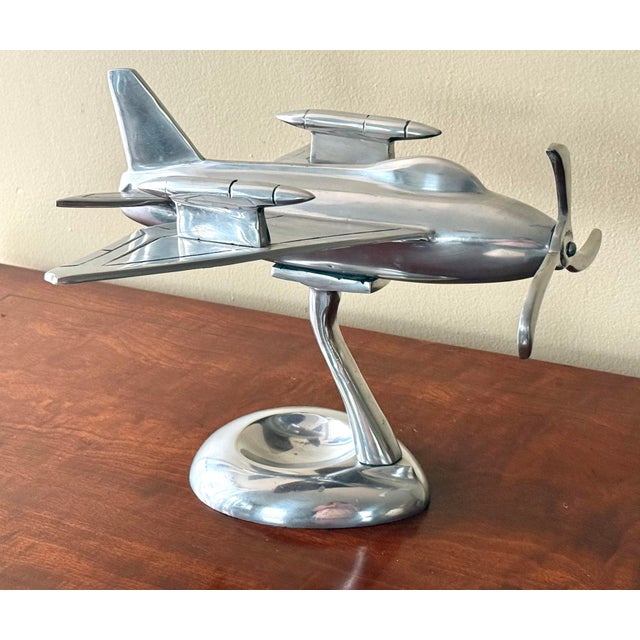 Mid 20th Century Art Deco Futuristic Prototype Chrome Plane Model Sculpture on Stand For Sale - Image 9 of 9