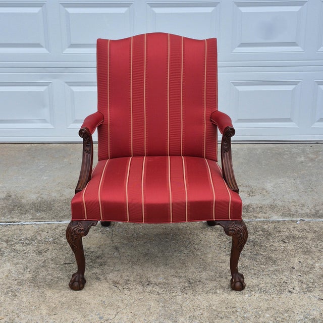 1990s Hickory Chair Chippendale Carved Mahogony Gainsborough Library Arm Chair Claw & Ball Feet For Sale - Image 11 of 17
