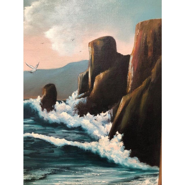 Vintage Oil Painting Seascape by Barbara Bennett For Sale - Image 4 of 4
