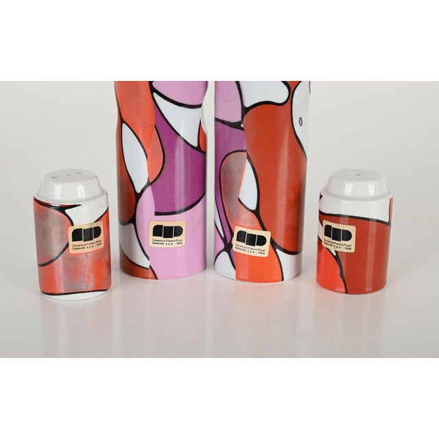 Wood Mid-Century Italian Ceramic Oil and Vinegar Cruet Set from Franco Pozzi, 1970s, Set of 4 For Sale - Image 7 of 18