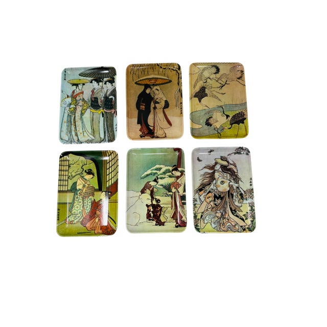 Vintage Japanese Themed Decorative Melamine Trays Made in Italy a Set of 6 For Sale - Image 10 of 10