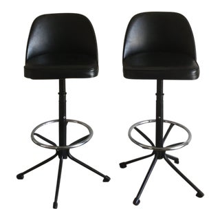 Vintage Mid Century Modern Black Swivel Counter Stools- a Pair For Sale