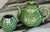 Presenting a vintage tea pot and open sugar bowl in classic green majolica style of Bordallo Pinheiro. Made in Portugal....