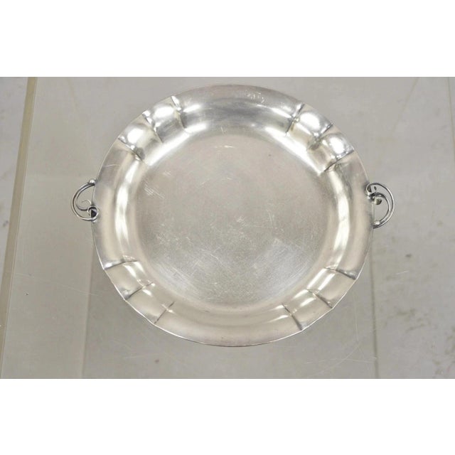 Vintage Denmark Art Nouveau Round Silver Plated Dish With Scrolling Handles For Sale - Image 9 of 9