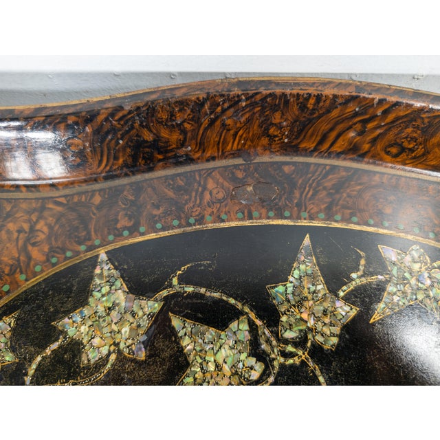 19th Century English Victorian Tole Metal Serving Tray With Mother of Pearl and Faux Grain Design For Sale - Image 11 of 18