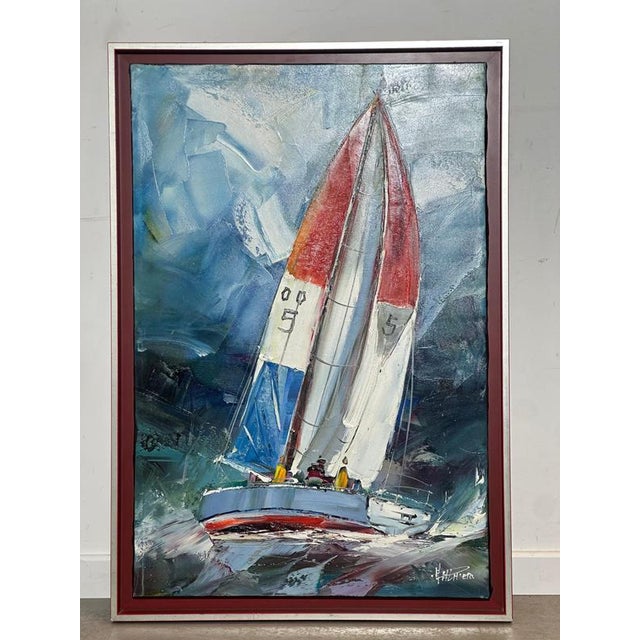 Bring dynamic energy and coastal elegance into your interior with this striking maritime painting by Italian artist...