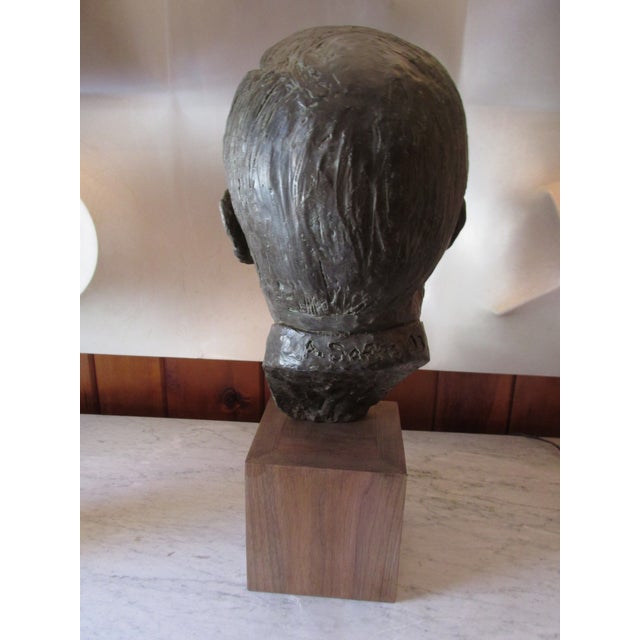 1990s Life Sized Plaster Bust of a Gentleman With Wooden Stand, 1993 For Sale - Image 5 of 10