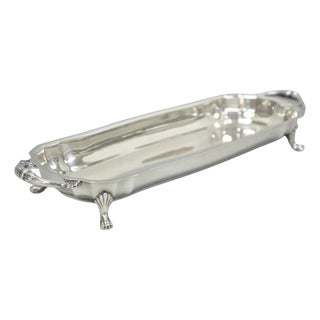 Vintage English Regency Silver Plated Paw Foot Scalloped Narrow Trinket Dish For Sale